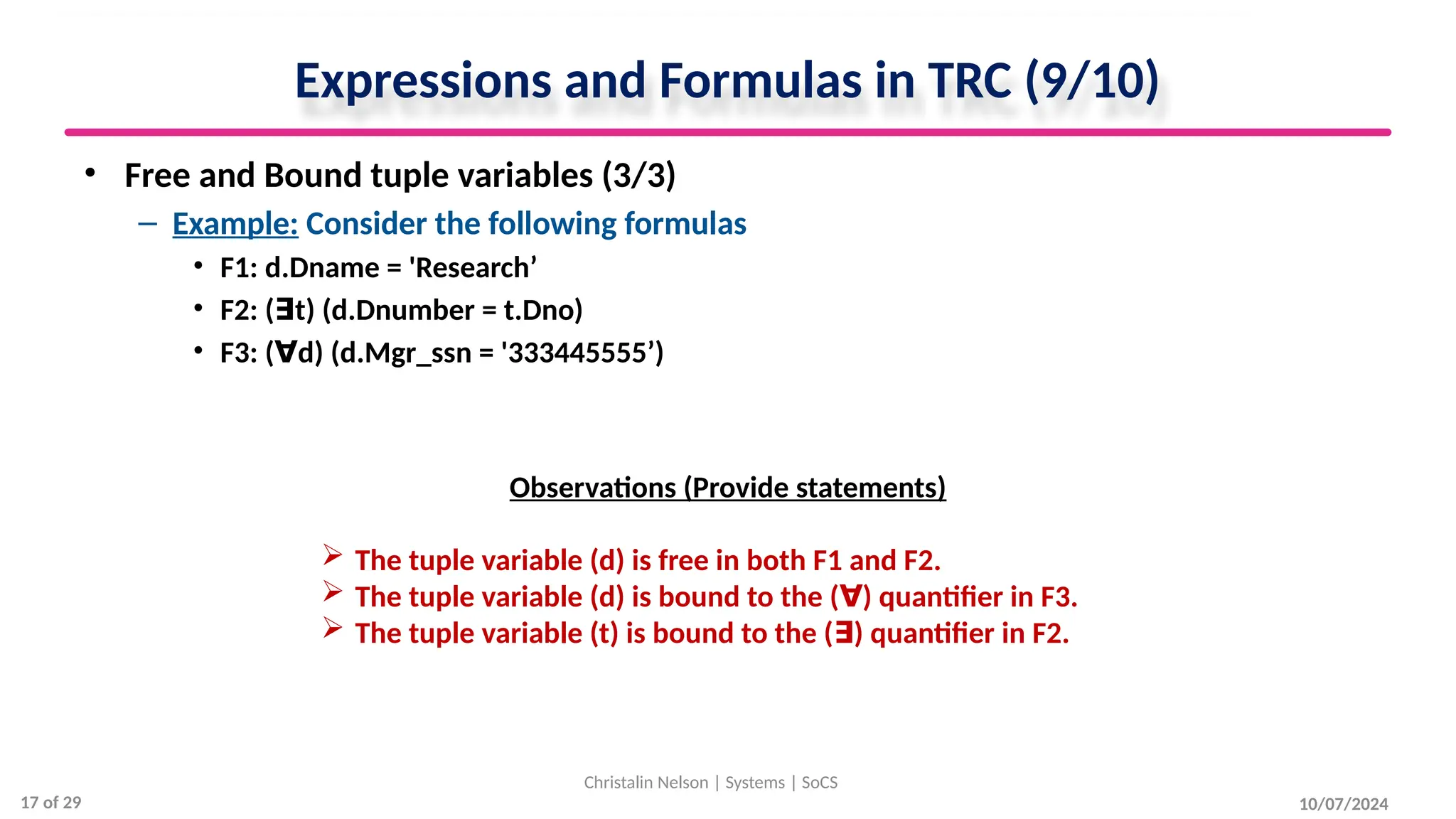 Relational Calculus in Database Management System | PPTX