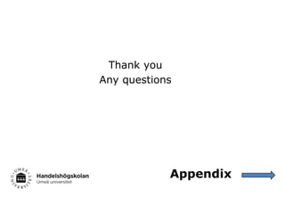 Thank you
Any questions

Appendix

 