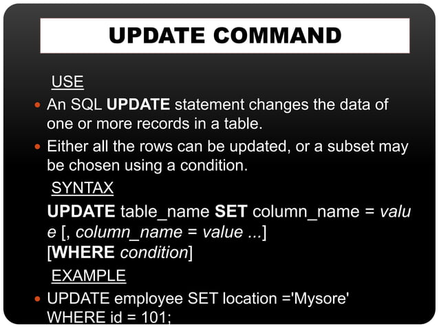 Commands of DML in SQL | PPT
