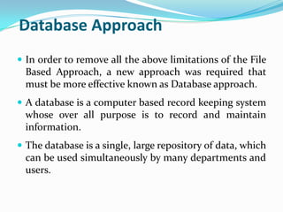 Database Approach Meaning Relational database management system (rdbms) i | PPTX