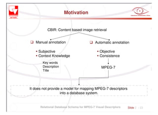 Relational Database Schema for MPEG 7 Visual Descriptors by Florian | PDF