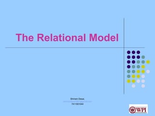 The Relational Model

Shriram Desai,
ramraodesai1991@gmail.com
7411001044

 