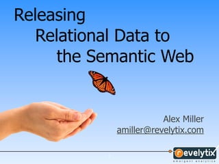 Releasing
   Relational Data to
      the Semantic Web


                          Alex Miller
               amiller@revelytix.com

           1
 