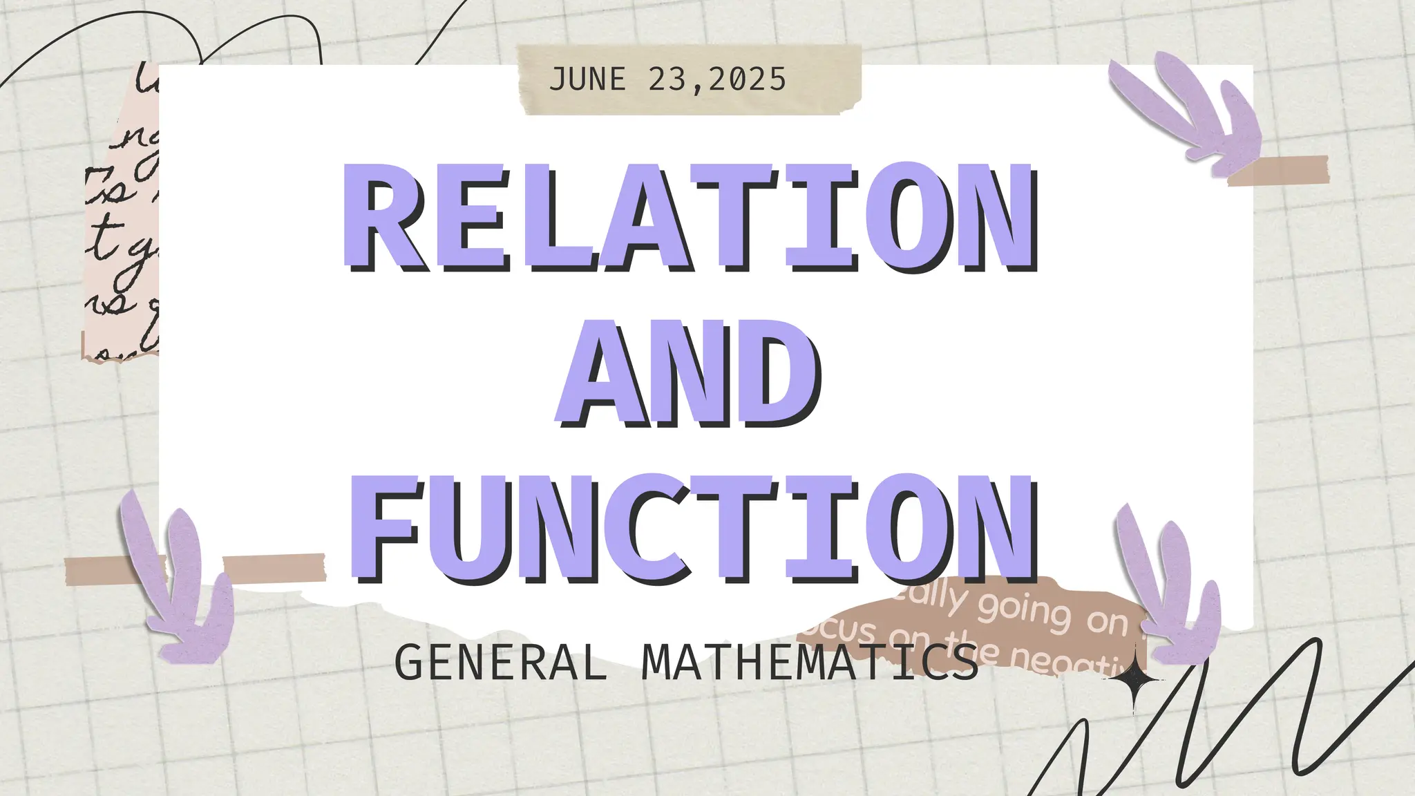 RELATION
RELATION
AND
AND
FUNCTION
FUNCTION
GENERAL MATHEMATICS
JUNE 23,2025
 