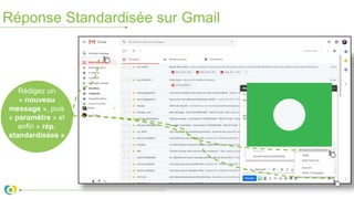 Réponse Standardisée sur Gmail
Rédigez un
« nouveau
message », puis
« paramètre » et
enfin « rép.
standardisées »
 
