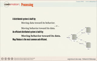 Processing


A distributed system is built by:
            Moving data toward its behavior.
                              ...