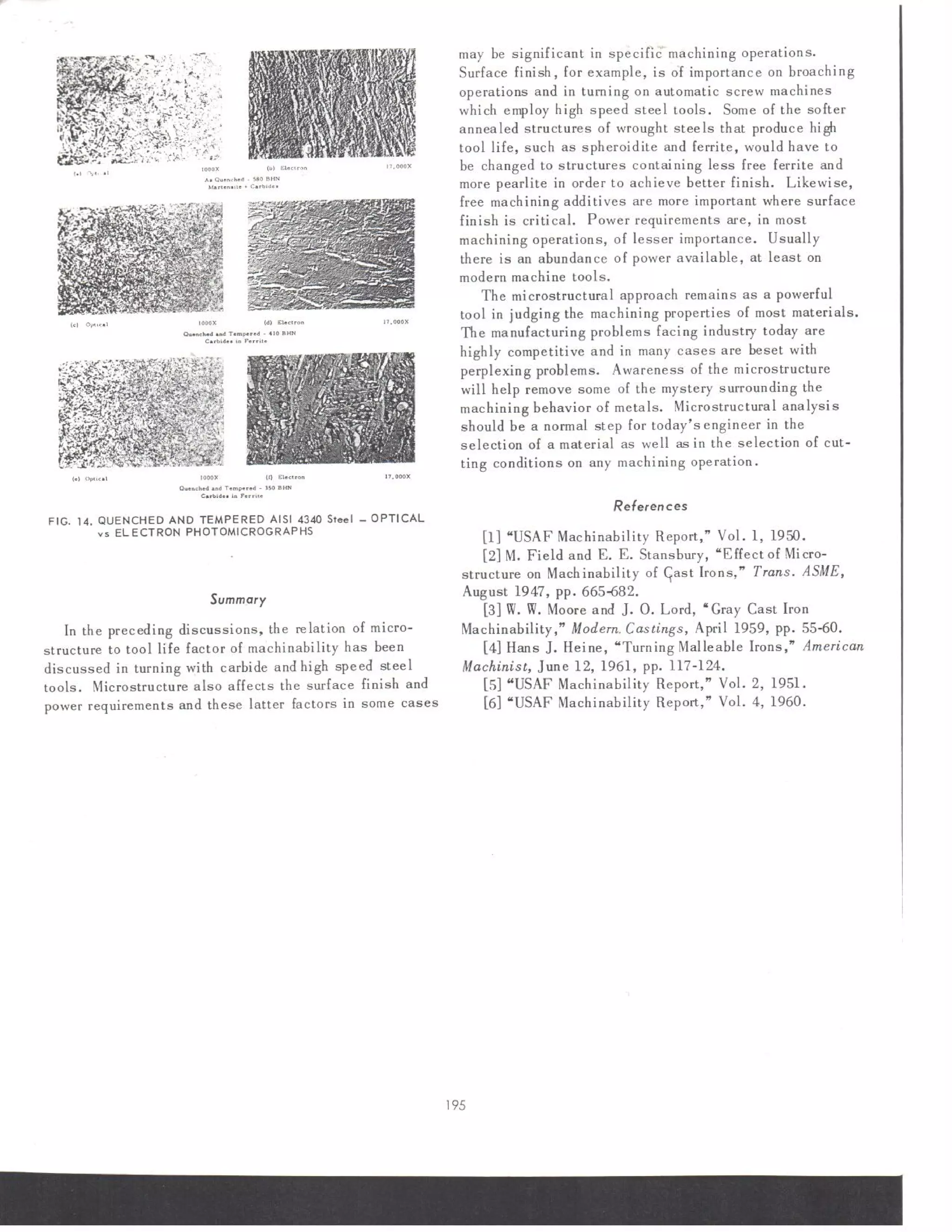 Relation of microstructure to the machinability of wrought steels and cast irons