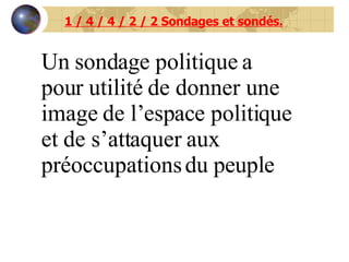 1 / 4 / 4 / 2 / 2 Sondages et sondés. Un sondage politique a pour utilité de donner une image de l’espace politique et de s’attaquer aux préoccupations du peuple  