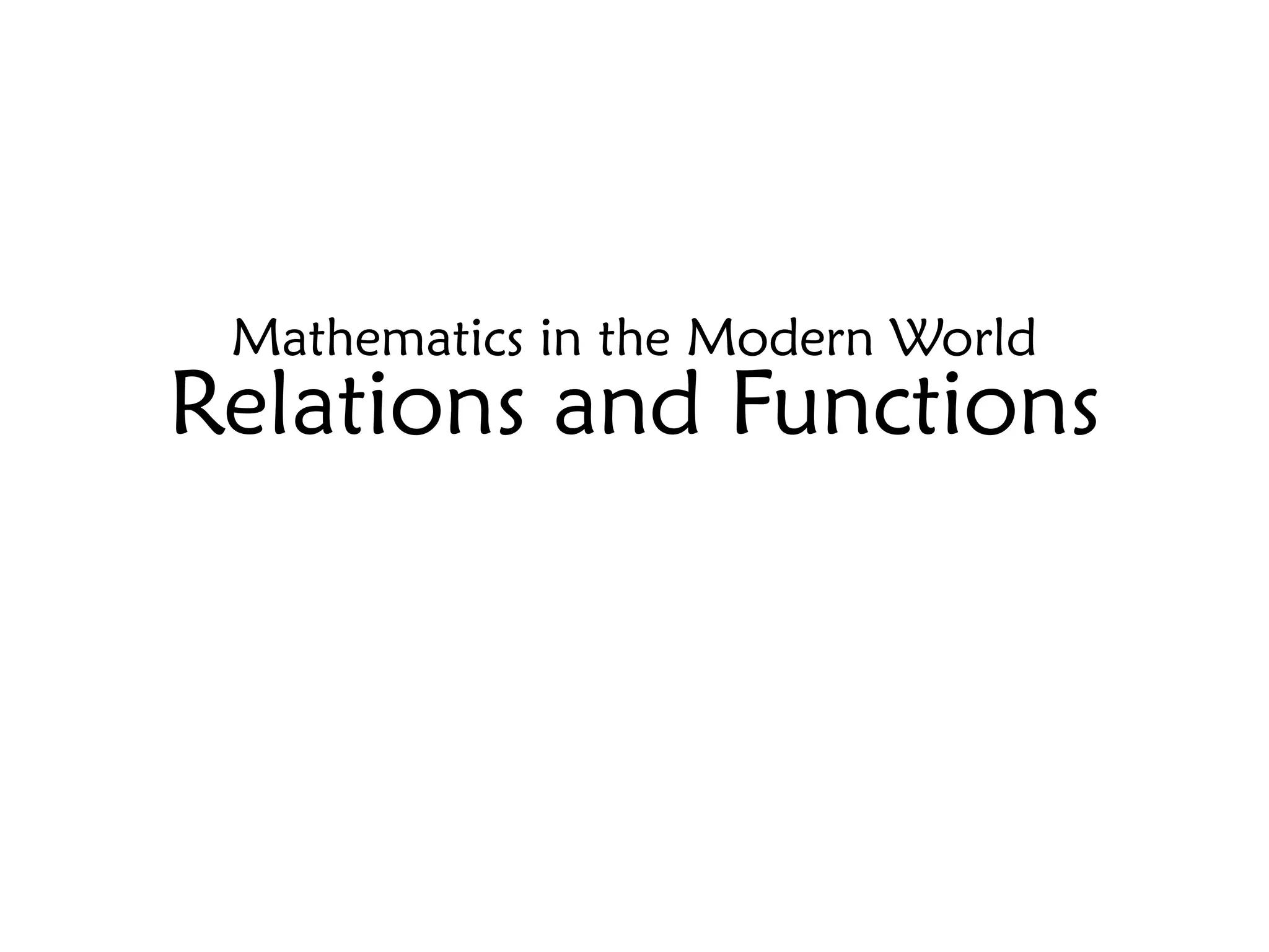 Relations and Functions
Mathematics in the Modern World
 
