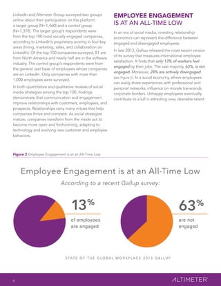 EMPLOYEE ENGAGEMENT 
IS AT AN ALL-TIME LOW 
In an era of social media, investing relationship 
economics can represent the...