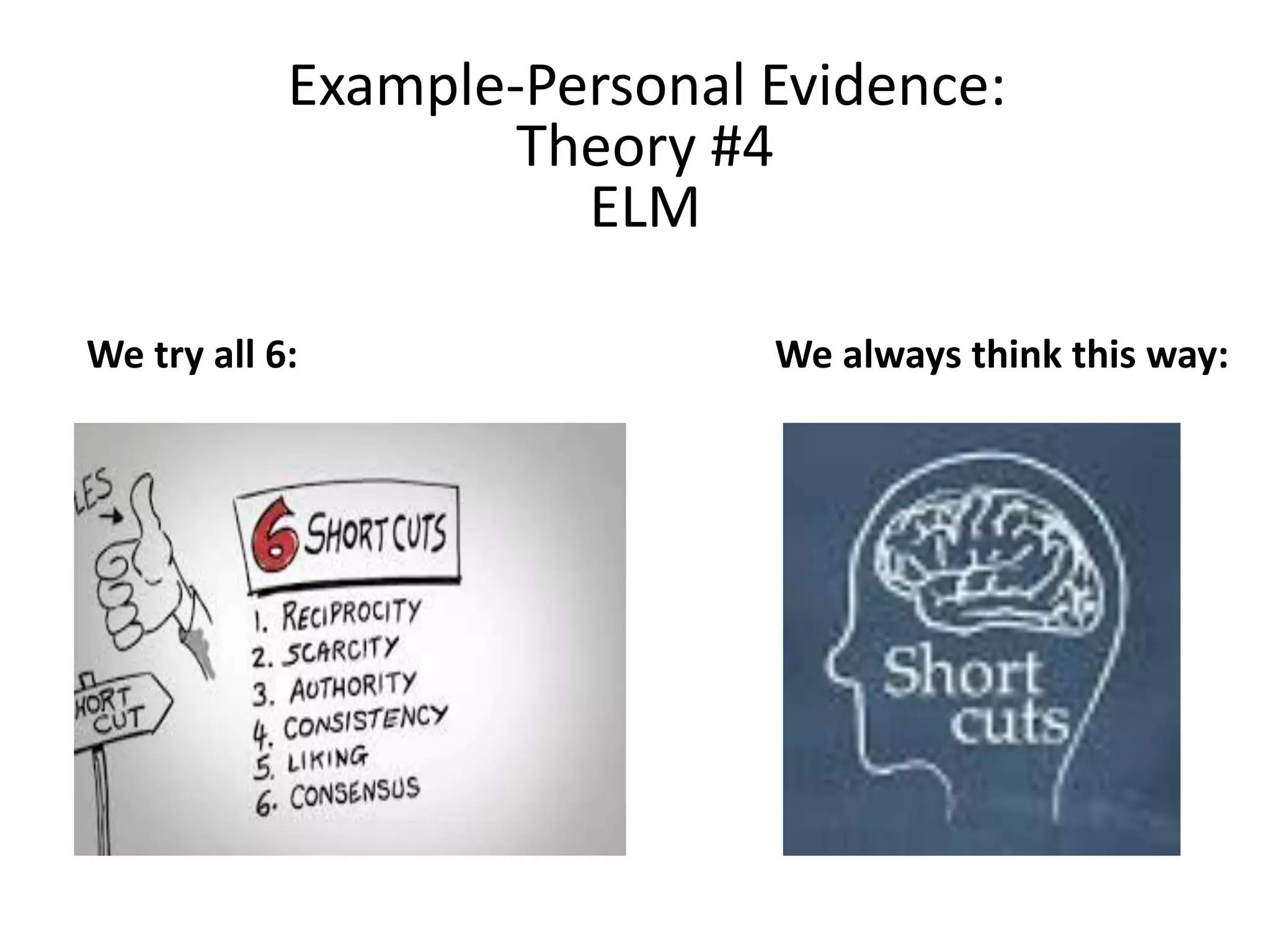 We try all 6: We always think this way:
Example-Personal Evidence:
Theory #4
ELM
 