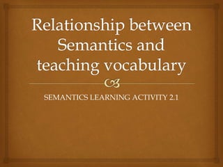 SEMANTICS LEARNING ACTIVITY 2.1
 