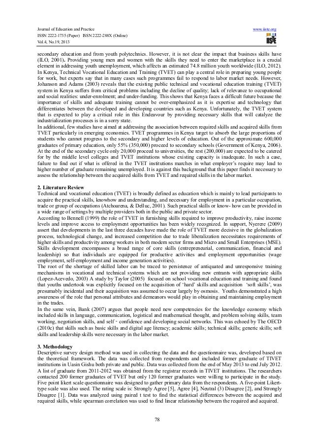 Relationship Between Technical And Vocational Acquired Skills And Ski Relationship Between Technical And Vocational Acquired Skills And Ski