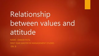 Relationship
between values and
attitude
NAME : OMKAR PATIL
FIRST YEAR MASTER IN MANAGEMENT STUDIES
DIV: B
 