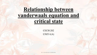 Relationship between
vanderwaals equation and
critical state
CECH-202
UNIT-1(A)
BY - Ms MAYURI R SOMPURA
 