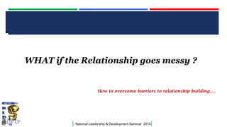 CLICK TO EDIT MASTER TITLE STYLE

WHAT if the Relationship goes messy ?

How to overcome barriers to relationship building….

|

National Leadership & Development Seminar 2014

|

 