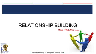 CLICK TO EDIT MASTER TITLE STYLE

RELATIONSHIP BUILDING
Why, What, How …….

|

National Leadership & Development Seminar 2014

|

 