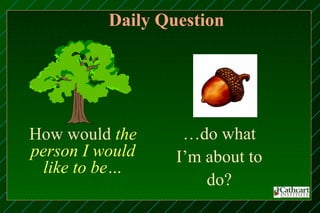 Daily Question




How would the      …do what
person I would    I’m about to
  like to be…
                      do?
 