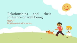 Relationships and their
influence on well being.
Grade 11
Term 1
Development of self in society.
 