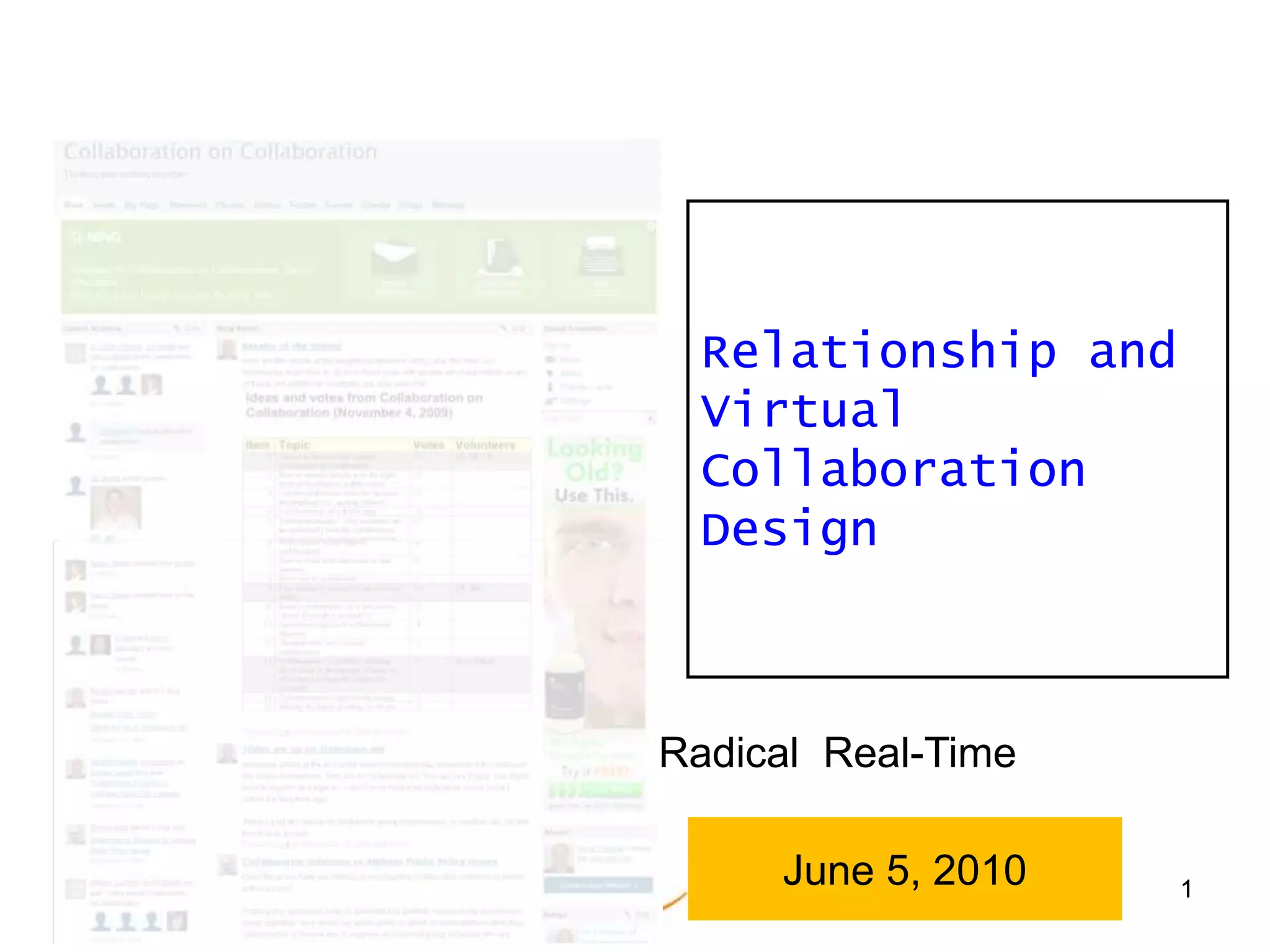 1Relationship and Virtual Collaboration DesignRadical  Real-TimeJune 5, 201011