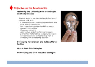 Objectives of the Relationships
Identifying and Obtaining New Technologies
and Competencies
Several ways to locate and exp...