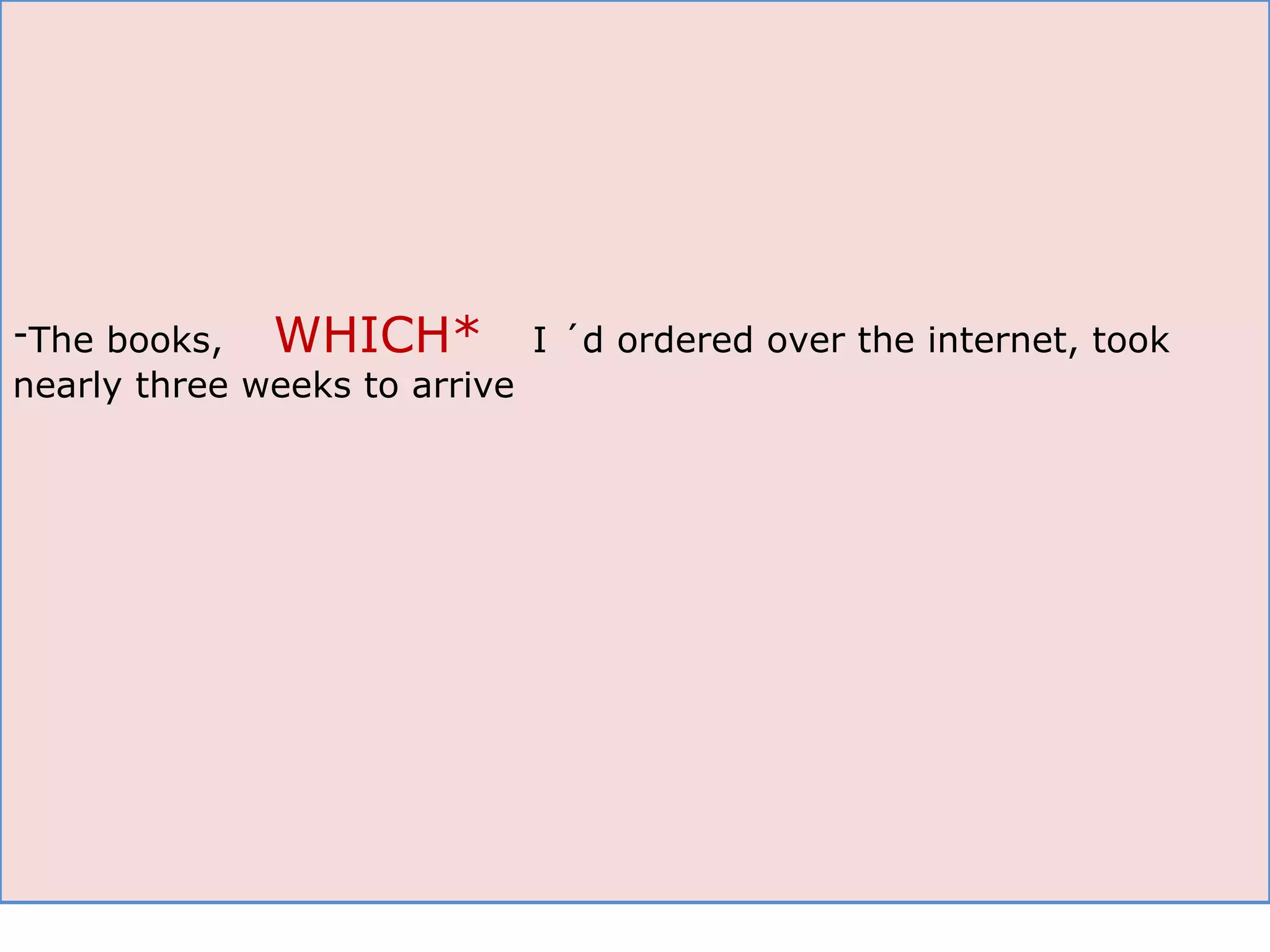 The books,  WHICH*   I ´d ordered over the internet, took nearly three weeks to arrive 