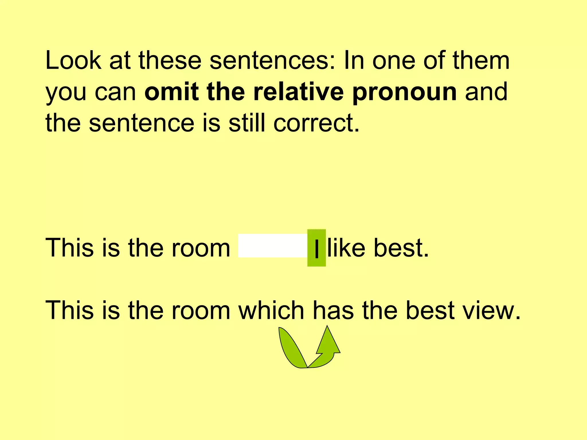 Look at these sentences: In one of them you can  omit the relative pronoun  and the sentence is still correct. This is the room which I like best.  This is the room which has the best view. I 