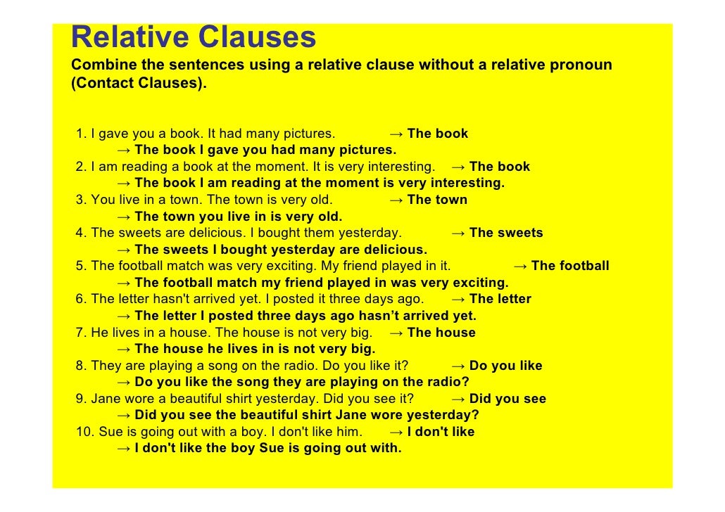 Combining Sentences With Relative Clauses Worksheet