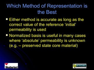 Which Method of Representation isWhich Method of Representation is
the Bestthe Best
 Either method is accurate as long as theEither method is accurate as long as the
correct value of the reference ‘initial’correct value of the reference ‘initial’
permeability is usedpermeability is used
 Normalized basis is useful in many casesNormalized basis is useful in many cases
where ‘absolute’ permeability is unknownwhere ‘absolute’ permeability is unknown
(e.g. – preserved state core material)(e.g. – preserved state core material)
 