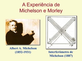 A Experiência de
Michelson e Morley
Albert A. Michelson
(1852-1931) Interferômetro de
Michelson (1887)
 