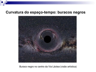 Curvatura do espaço-tempo: buracos negros
Buraco negro no centro da Via Láctea (visão artística)
 