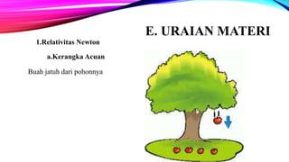 E. URAIAN MATERI
1.Relativitas Newton
a.Kerangka Acuan
Buah jatuh dari pohonnya
 