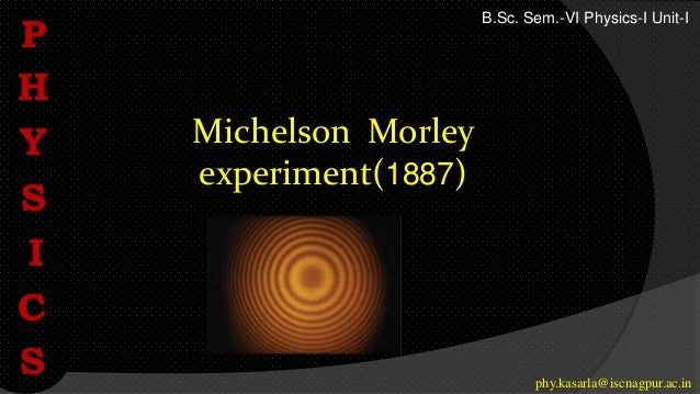 P
H
Y
S
I
C
S phy.kasarla@iscnagpur.ac.in
Michelson Morley
experiment(1887)
B.Sc. Sem.-VI Physics-I Unit-I
 