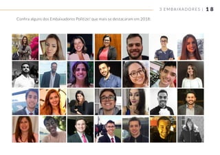 1 83 EMBAIXADORES |
Conﬁra alguns dos Embaixadores Politize! que mais se destacaram em 2018:
 