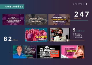 82 PORTAL |
2 4 7
vídeos8 2
5 webi nar
3 l i ves,
1aul ão e
1 debate
c o n t e ú d o s
 
