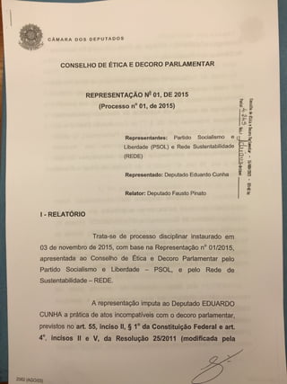 Relatório inicial sobre Eduardo Cunha