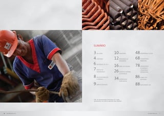 Sumário

                            3  	 ao leitor                     10      	 JETÓRIA
                                                                        TRA                  48 	
                                                                                                 DESEMPENHO SOCIAL



                            4  	 diretrizes                    12      	
                                                                        MENSAGEM DO          68 
                                                                                                	 DESEMPENHO
                                                                                                  AMBIENTAL

                            6
                                                                        PRESIDENTE

                               	 estaques de 2011
                                d
                                                               16                            78 
                                                                                                	 DESEMPENHO

                            7
                                                                       	 PERFIL DA TECNISA
                                                                                                  ECONÔMICO-
                               	 íntese de
                                s
                                desempenho                     26     	 contexto setorial
                                                                                                  -financeiro/
                                                                                                  OPERACIONAL


                            8
                                                                         e estratégia

                               	 econhecimentos
                                R
                                e prêmios                      34     	 GOVERNANÇA
                                                                                             86 
                                                                                                	 Sobre este
                                                                                                  relatório


                            9
                                                                         CORPORATIVA

                               	
                                MAPA DE ATUAÇÃO                                              88 	 indicadores GRI




                            Obs.: As Demonstrações Financeiras 2011 estão
                            apresentadas num volume separado deste Relatório.




96   RELATÓRIO ANUAL 2011                                                                                      RELATÓRIO ANUAL 2011   1
 