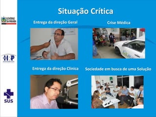 Situação Crítica
Entrega da direção Geral Crise Médica
Entrega da direção Clínica Sociedade em busca de uma Solução
 