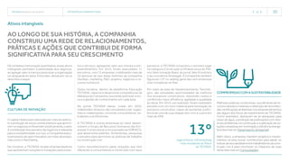 TECNISA Relatório Anual 2015 estratégia e perspectivas   18 
Ativos intangíveis
Ao longo de sua história, a Companhia
construiu uma rede de relacionamentos,
práticas e ações que contribui de forma
significativa para seu crescimento
13ºlugar entre as 100 empresas
mais inovadoras do País é
da TECNISA.
De complexa mensuração quantitativa, esses ativos
intangíveis permitem a perenidade dos negócios,
ao agregar valor à marca e posicionar a organização
na vanguarda do setor. Entre eles, destacam-se os
descritos a seguir.
tos e serviços, agregando valor aos imóveis e em-
preendimentos. Em 2015, foram executados 11
encontros, com 72 empresas, mobilizando mais de
10 pessoas de seis áreas distintas da companhia
(facilities, marketing, PD, projetos, negócios e re-
cursos humanos).
Outra iniciativa, dentro da plataforma Educação
TECNISA, capacita e desenvolve competências da
liderança da Companhia, buscando estimular a tro-
ca e a gestão de conhecimento em cada área.
No portal TECNISA Ideias, criado em 2010,
stakeholders diversos são convidados a dar suges-
tões e colaborações, incluindo consumidores, es-
tudantes e profissionais.
A TECNISA e outras empresas do setor desen-
volvem o Grupo de Recursos Humanos das Em-
presas Construtoras e Incorporadoras (GRHECI),
que desenvolve padrões, ferramentas, pesquisas
e estudos para aprimorar as práticas de trabalho
na construção civil.
Como reconhecimento pelas soluções que tem
oferecido a consumidores e construído com seus
Cultura de inovação
O capital intelectual é valorizado por meio do estímu-
lo à produção de novos conhecimentos que aprimo-
rem os negócios e influenciem positivamente o setor.
A contribuição dos parceiros de negócios é relevante
para a competitividade: por isso, a Companhia execu-
ta processos de open innovation, por meio de progra-
mas como o Fast Dating.
Na iniciativa, a TECNISA recebe empreendedores
que apresentam soluções e inovações para produ-
parceiros, a TECNISA conquistou o primeiro lugar
na categoria Construção e Infraestrutura do Prê-
mio Valor Inovação Brasil, do jornal Valor Econômico
e da consultoria Strategy. A Companhia também
figura em 13° no ranking geral das cem empresas
mais inovadoras do País.
Por meio da área de Desenvolvimento Tecnoló-
gico, são estudadas oportunidades de melhoria
nos processos construtivos, reduzindo custos e
conferindo maior eficiência, agilidade e qualidade
às obras. Em 2015, por exemplo, foram realizados
estudos com um novo material para renovação do
processo construtivo, capaz de aumentar a efici-
ência de uma de suas etapas (em ciclo e custo) em
mais de 50%.
Compromissocomasustentabilidade
Melhores práticas construtivas, uso eficiente de re-
cursos naturais e materiais e obtenção de reconheci-
das certificações ambientais nos empreendimentos
são alguns dos focos de investimento da TECNISA.
Como exemplos, destacam-se as pesquisas para
reúso de água, a produção de publicações com dire-
trizes ambientais na construção e a aplicação de so-
luções inovadoras em iluminação e eficiência energé-
tica (leia mais em Desempenho Ambiental).
Além disso, a empresa mantém projetos e investi-
mentos na área social, contribuindo para elevar os
índices de escolaridade entre trabalhadores da cons-
trução civil e para monitorar os impactos de suas
obras (leia mais em Comunidades).
 