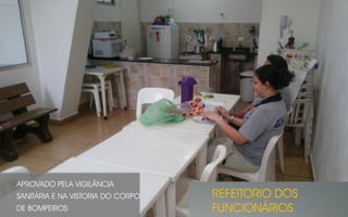APROVADO PELA VIGILÂNCIA
SANITÁRIA E NA VISTORIA DO CORPO
DE BOMPEIROS
REFEITORIO DOS
FUNCIONÁRIOS
 