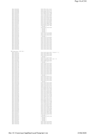 MSR 0000048C 0000-0F01-0611-4141
MSR 0000048D 0000-007F-0000-0016
MSR 0000048E FFF9-FFFE-0400-6172
MSR 0000048F 007F-FFFF-0003-6DFB
MSR 00000490 0000-FFFF-0000-11FB
MSR 00000601 1814-1494-0000-0960
MSR 00000602 1814-1494-0000-0960
MSR 00000603 0000-0000-802C-2C2C
MSR 00000604 0000-0000-8068-6868
MSR 00000606 0000-0000-000A-1003
MSR 0000060A 0000-0000-0000-883B
MSR 0000060B 0000-0000-0000-8850
MSR 0000060C 0000-0000-0000-8857
MSR 0000060D 0000-01E2-9AB8-34FA
MSR 00000610 001A-A580-001A-9F40
MSR 00000611 0000-0000-64DF-7BA8
MSR 00000613 < FAILED >
MSR 00000614 000D-0000-01E0-0268
MSR 00000618 < FAILED >
MSR 00000619 < FAILED >
MSR 0000061B < FAILED >
MSR 0000061C < FAILED >
MSR 00000638 0000-0000-001A-A580
MSR 00000639 0000-0000-3252-8B76
MSR 0000063A 0000-0000-0000-0000
MSR 0000063B < FAILED >
MSR 00000640 0000-0000-001A-A580
MSR 00000641 0000-0000-00CC-DDD1
MSR 00000642 0000-0000-0000-0008
MSR 00000648 0000-0000-0000-0022
MSR 00000649 01E0-0000-0000-0000
MSR 0000064A 01E0-0000-0000-0000
MSR 0000064B 0000-0000-8000-0000
MSR 0000064C 0000-0000-0000-0000
MSR 00000832 0000-0000-0003-00D1
MSR 00000838 0000-0000-0000-0000
MSR 00000839 0000-0000-0000-0000
MSR 0000083E 0000-0000-0000-000A
MSR Registers (CPU #4):
MSR 00000017 0004-0000-0000-0000 [PlatID = 1]
MSR 0000001B 0000-0000-FEE0-0C00
MSR 00000035 0000-0000-0004-0008
MSR 00000048 0000-0000-0000-0000
MSR 00000049 < FAILED >
MSR 0000008B 0000-0021-0000-0000
MSR 000000CE 0008-1010-E001-2200 [eD = 0]
MSR 000000E7 0000-00DB-B77A-3D23
MSR 000000E8 0000-008F-48A3-47D7
MSR 0000010B < FAILED >
MSR 00000194 0000-0000-0009-0000
MSR 00000198 0000-22E8-0000-2600
MSR 00000199 0000-0000-0000-FF00
MSR 0000019A 0000-0000-0000-0000
MSR 0000019B 0000-0000-0000-0010
MSR 0000019C 0000-0000-883F-0000
MSR 0000019D 0000-0000-0000-0000
MSR 000001A0 0000-0000-0085-0089
MSR 000001A2 0000-0000-0069-1400
MSR 000001A4 0000-0000-0000-0000
MSR 000001AA 0000-0000-0040-0000
MSR 000001AC < FAILED >
MSR 000001AD 0000-0000-2526-2727
MSR 000001B0 0000-0000-0000-0006
MSR 000001B1 0000-0000-8835-0000
MSR 000001B2 0000-0000-0000-0000
MSR 000001FC 0000-0000-0014-005F
MSR 00000300 < FAILED >
MSR 0000030A 0000-0000-0000-0000
MSR 0000030B 0000-0000-0000-0000
MSR 00000480 00DA-0400-0000-0010
MSR 00000481 0000-007F-0000-0016
MSR 00000482 FFF9-FFFE-0401-E172
MSR 00000483 007F-FFFF-0003-6DFF
MSR 00000484 0000-FFFF-0000-11FF
MSR 00000485 0000-0000-1004-01E5
MSR 00000486 0000-0000-8000-0021
MSR 00000487 0000-0000-FFFF-FFFF
MSR 00000488 0000-0000-0000-2000
MSR 00000489 0000-0000-0017-67FF
MSR 0000048A 0000-0000-0000-002A
MSR 0000048B 0000-08FF-0000-0000
MSR 0000048C 0000-0F01-0611-4141
MSR 0000048D 0000-007F-0000-0016
MSR 0000048E FFF9-FFFE-0400-6172
MSR 0000048F 007F-FFFF-0003-6DFB
MSR 00000490 0000-FFFF-0000-11FB
MSR 00000601 1814-1494-0000-0960
MSR 00000602 1814-1494-0000-0960
MSR 00000603 0000-0000-802C-2C2C
MSR 00000604 0000-0000-8068-6868
MSR 00000606 0000-0000-000A-1003
MSR 0000060A 0000-0000-0000-883B
MSR 0000060B 0000-0000-0000-8850
MSR 0000060C 0000-0000-0000-8857
MSR 0000060D 0000-01E2-9AB8-34FA
MSR 00000610 001A-A580-001A-9F40
MSR 00000611 0000-0000-64DF-8258
MSR 00000613 < FAILED >
MSR 00000614 000D-0000-01E0-0268
MSR 00000618 < FAILED >
MSR 00000619 < FAILED >
MSR 0000061B < FAILED >
MSR 0000061C < FAILED >
MSR 00000638 0000-0000-001A-A580
MSR 00000639 0000-0000-3252-9110
MSR 0000063A 0000-0000-0000-0000
Page 16 of 210
23/06/2020file:///C:/Users/user/AppData/Local/Temp/rpt-1.txt
 