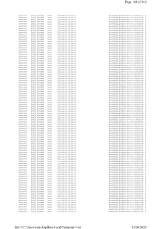 Segurança Audit Success 13568 2020-06-19 19:54:15 Microsoft-Windows-Security-Auditing 4907: Alteradas a
Segurança Audit Success 13568 2020-06-19 19:54:15 Microsoft-Windows-Security-Auditing 4907: Alteradas a
Segurança Audit Success 13568 2020-06-19 19:54:15 Microsoft-Windows-Security-Auditing 4907: Alteradas a
Segurança Audit Success 13568 2020-06-19 19:54:15 Microsoft-Windows-Security-Auditing 4907: Alteradas a
Segurança Audit Success 13568 2020-06-19 19:54:15 Microsoft-Windows-Security-Auditing 4907: Alteradas a
Segurança Audit Success 13568 2020-06-19 19:54:15 Microsoft-Windows-Security-Auditing 4907: Alteradas a
Segurança Audit Success 13568 2020-06-19 19:54:15 Microsoft-Windows-Security-Auditing 4907: Alteradas a
Segurança Audit Success 13568 2020-06-19 19:54:15 Microsoft-Windows-Security-Auditing 4907: Alteradas a
Segurança Audit Success 13568 2020-06-19 19:54:15 Microsoft-Windows-Security-Auditing 4907: Alteradas a
Segurança Audit Success 13568 2020-06-19 19:54:15 Microsoft-Windows-Security-Auditing 4907: Alteradas a
Segurança Audit Success 13568 2020-06-19 19:54:15 Microsoft-Windows-Security-Auditing 4907: Alteradas a
Segurança Audit Success 13568 2020-06-19 19:54:15 Microsoft-Windows-Security-Auditing 4907: Alteradas a
Segurança Audit Success 13568 2020-06-19 19:54:15 Microsoft-Windows-Security-Auditing 4907: Alteradas a
Segurança Audit Success 13568 2020-06-19 19:54:15 Microsoft-Windows-Security-Auditing 4907: Alteradas a
Segurança Audit Success 13568 2020-06-19 19:54:15 Microsoft-Windows-Security-Auditing 4907: Alteradas a
Segurança Audit Success 13568 2020-06-19 19:54:15 Microsoft-Windows-Security-Auditing 4907: Alteradas a
Segurança Audit Success 13568 2020-06-19 19:54:15 Microsoft-Windows-Security-Auditing 4907: Alteradas a
Segurança Audit Success 13568 2020-06-19 19:54:15 Microsoft-Windows-Security-Auditing 4907: Alteradas a
Segurança Audit Success 13568 2020-06-19 19:54:15 Microsoft-Windows-Security-Auditing 4907: Alteradas a
Segurança Audit Success 13568 2020-06-19 19:54:15 Microsoft-Windows-Security-Auditing 4907: Alteradas a
Segurança Audit Success 13568 2020-06-19 19:54:15 Microsoft-Windows-Security-Auditing 4907: Alteradas a
Segurança Audit Success 13568 2020-06-19 19:54:15 Microsoft-Windows-Security-Auditing 4907: Alteradas a
Segurança Audit Success 13568 2020-06-19 19:54:15 Microsoft-Windows-Security-Auditing 4907: Alteradas a
Segurança Audit Success 13568 2020-06-19 19:54:15 Microsoft-Windows-Security-Auditing 4907: Alteradas a
Segurança Audit Success 13568 2020-06-19 19:54:15 Microsoft-Windows-Security-Auditing 4907: Alteradas a
Segurança Audit Success 13568 2020-06-19 19:54:15 Microsoft-Windows-Security-Auditing 4907: Alteradas a
Segurança Audit Success 13568 2020-06-19 19:54:15 Microsoft-Windows-Security-Auditing 4907: Alteradas a
Segurança Audit Success 13568 2020-06-19 19:54:15 Microsoft-Windows-Security-Auditing 4907: Alteradas a
Segurança Audit Success 13568 2020-06-19 19:54:15 Microsoft-Windows-Security-Auditing 4907: Alteradas a
Segurança Audit Success 13568 2020-06-19 19:54:15 Microsoft-Windows-Security-Auditing 4907: Alteradas a
Segurança Audit Success 13568 2020-06-19 19:54:15 Microsoft-Windows-Security-Auditing 4907: Alteradas a
Segurança Audit Success 13568 2020-06-19 19:54:15 Microsoft-Windows-Security-Auditing 4907: Alteradas a
Segurança Audit Success 13568 2020-06-19 19:54:15 Microsoft-Windows-Security-Auditing 4907: Alteradas a
Segurança Audit Success 13568 2020-06-19 19:54:15 Microsoft-Windows-Security-Auditing 4907: Alteradas a
Segurança Audit Success 13568 2020-06-19 19:54:15 Microsoft-Windows-Security-Auditing 4907: Alteradas a
Segurança Audit Success 13568 2020-06-19 19:54:15 Microsoft-Windows-Security-Auditing 4907: Alteradas a
Segurança Audit Success 13568 2020-06-19 19:54:15 Microsoft-Windows-Security-Auditing 4907: Alteradas a
Segurança Audit Success 13568 2020-06-19 19:54:15 Microsoft-Windows-Security-Auditing 4907: Alteradas a
Segurança Audit Success 13568 2020-06-19 19:54:15 Microsoft-Windows-Security-Auditing 4907: Alteradas a
Segurança Audit Success 13568 2020-06-19 19:54:15 Microsoft-Windows-Security-Auditing 4907: Alteradas a
Segurança Audit Success 13568 2020-06-19 19:54:15 Microsoft-Windows-Security-Auditing 4907: Alteradas a
Segurança Audit Success 13568 2020-06-19 19:54:15 Microsoft-Windows-Security-Auditing 4907: Alteradas a
Segurança Audit Success 13568 2020-06-19 19:54:15 Microsoft-Windows-Security-Auditing 4907: Alteradas a
Segurança Audit Success 13568 2020-06-19 19:54:15 Microsoft-Windows-Security-Auditing 4907: Alteradas a
Segurança Audit Success 13568 2020-06-19 19:54:15 Microsoft-Windows-Security-Auditing 4907: Alteradas a
Segurança Audit Success 13568 2020-06-19 19:54:15 Microsoft-Windows-Security-Auditing 4907: Alteradas a
Segurança Audit Success 13568 2020-06-19 19:54:15 Microsoft-Windows-Security-Auditing 4907: Alteradas a
Segurança Audit Success 13568 2020-06-19 19:54:15 Microsoft-Windows-Security-Auditing 4907: Alteradas a
Segurança Audit Success 13568 2020-06-19 19:54:15 Microsoft-Windows-Security-Auditing 4907: Alteradas a
Segurança Audit Success 13568 2020-06-19 19:54:15 Microsoft-Windows-Security-Auditing 4907: Alteradas a
Segurança Audit Success 13568 2020-06-19 19:54:15 Microsoft-Windows-Security-Auditing 4907: Alteradas a
Segurança Audit Success 13568 2020-06-19 19:54:15 Microsoft-Windows-Security-Auditing 4907: Alteradas a
Segurança Audit Success 13568 2020-06-19 19:54:15 Microsoft-Windows-Security-Auditing 4907: Alteradas a
Segurança Audit Success 13568 2020-06-19 19:54:15 Microsoft-Windows-Security-Auditing 4907: Alteradas a
Segurança Audit Success 13568 2020-06-19 19:54:15 Microsoft-Windows-Security-Auditing 4907: Alteradas a
Segurança Audit Success 13568 2020-06-19 19:54:15 Microsoft-Windows-Security-Auditing 4907: Alteradas a
Segurança Audit Success 13568 2020-06-19 19:54:15 Microsoft-Windows-Security-Auditing 4907: Alteradas a
Segurança Audit Success 13568 2020-06-19 19:54:15 Microsoft-Windows-Security-Auditing 4907: Alteradas a
Segurança Audit Success 13568 2020-06-19 19:54:15 Microsoft-Windows-Security-Auditing 4907: Alteradas a
Segurança Audit Success 13568 2020-06-19 19:54:15 Microsoft-Windows-Security-Auditing 4907: Alteradas a
Segurança Audit Success 13568 2020-06-19 19:54:15 Microsoft-Windows-Security-Auditing 4907: Alteradas a
Segurança Audit Success 13568 2020-06-19 19:54:15 Microsoft-Windows-Security-Auditing 4907: Alteradas a
Segurança Audit Success 13568 2020-06-19 19:54:15 Microsoft-Windows-Security-Auditing 4907: Alteradas a
Segurança Audit Success 13568 2020-06-19 19:54:15 Microsoft-Windows-Security-Auditing 4907: Alteradas a
Segurança Audit Success 13568 2020-06-19 19:54:15 Microsoft-Windows-Security-Auditing 4907: Alteradas a
Segurança Audit Success 13568 2020-06-19 19:54:15 Microsoft-Windows-Security-Auditing 4907: Alteradas a
Segurança Audit Success 13568 2020-06-19 19:54:15 Microsoft-Windows-Security-Auditing 4907: Alteradas a
Segurança Audit Success 13568 2020-06-19 19:54:15 Microsoft-Windows-Security-Auditing 4907: Alteradas a
Segurança Audit Success 13568 2020-06-19 19:54:15 Microsoft-Windows-Security-Auditing 4907: Alteradas a
Segurança Audit Success 13568 2020-06-19 19:54:15 Microsoft-Windows-Security-Auditing 4907: Alteradas a
Segurança Audit Success 13568 2020-06-19 19:54:15 Microsoft-Windows-Security-Auditing 4907: Alteradas a
Segurança Audit Success 13568 2020-06-19 19:54:15 Microsoft-Windows-Security-Auditing 4907: Alteradas a
Segurança Audit Success 13568 2020-06-19 19:54:15 Microsoft-Windows-Security-Auditing 4907: Alteradas a
Segurança Audit Success 13568 2020-06-19 19:54:15 Microsoft-Windows-Security-Auditing 4907: Alteradas a
Segurança Audit Success 13568 2020-06-19 19:54:15 Microsoft-Windows-Security-Auditing 4907: Alteradas a
Segurança Audit Success 13568 2020-06-19 19:54:15 Microsoft-Windows-Security-Auditing 4907: Alteradas a
Segurança Audit Success 13568 2020-06-19 19:54:15 Microsoft-Windows-Security-Auditing 4907: Alteradas a
Segurança Audit Success 13568 2020-06-19 19:54:15 Microsoft-Windows-Security-Auditing 4907: Alteradas a
Segurança Audit Success 13568 2020-06-19 19:54:15 Microsoft-Windows-Security-Auditing 4907: Alteradas a
Segurança Audit Success 13568 2020-06-19 19:54:15 Microsoft-Windows-Security-Auditing 4907: Alteradas a
Segurança Audit Success 13568 2020-06-19 19:54:15 Microsoft-Windows-Security-Auditing 4907: Alteradas a
Segurança Audit Success 13568 2020-06-19 19:54:15 Microsoft-Windows-Security-Auditing 4907: Alteradas a
Segurança Audit Success 13568 2020-06-19 19:54:15 Microsoft-Windows-Security-Auditing 4907: Alteradas a
Segurança Audit Success 13568 2020-06-19 19:54:15 Microsoft-Windows-Security-Auditing 4907: Alteradas a
Segurança Audit Success 13568 2020-06-19 19:54:15 Microsoft-Windows-Security-Auditing 4907: Alteradas a
Segurança Audit Success 13568 2020-06-19 19:54:15 Microsoft-Windows-Security-Auditing 4907: Alteradas a
Segurança Audit Success 13568 2020-06-19 19:54:15 Microsoft-Windows-Security-Auditing 4907: Alteradas a
Segurança Audit Success 13568 2020-06-19 19:54:15 Microsoft-Windows-Security-Auditing 4907: Alteradas a
Segurança Audit Success 13568 2020-06-19 19:54:15 Microsoft-Windows-Security-Auditing 4907: Alteradas a
Segurança Audit Success 13568 2020-06-19 19:54:15 Microsoft-Windows-Security-Auditing 4907: Alteradas a
Segurança Audit Success 13568 2020-06-19 19:54:15 Microsoft-Windows-Security-Auditing 4907: Alteradas a
Segurança Audit Success 13568 2020-06-19 19:54:15 Microsoft-Windows-Security-Auditing 4907: Alteradas a
Segurança Audit Success 13568 2020-06-19 19:54:15 Microsoft-Windows-Security-Auditing 4907: Alteradas a
Segurança Audit Success 13568 2020-06-19 19:54:15 Microsoft-Windows-Security-Auditing 4907: Alteradas a
Segurança Audit Success 13568 2020-06-19 19:54:15 Microsoft-Windows-Security-Auditing 4907: Alteradas a
Segurança Audit Success 13568 2020-06-19 19:54:15 Microsoft-Windows-Security-Auditing 4907: Alteradas a
Segurança Audit Success 13568 2020-06-19 19:54:15 Microsoft-Windows-Security-Auditing 4907: Alteradas a
Segurança Audit Success 13568 2020-06-19 19:54:15 Microsoft-Windows-Security-Auditing 4907: Alteradas a
Segurança Audit Success 13568 2020-06-19 19:54:15 Microsoft-Windows-Security-Auditing 4907: Alteradas a
Segurança Audit Success 13568 2020-06-19 19:54:15 Microsoft-Windows-Security-Auditing 4907: Alteradas a
Segurança Audit Success 13568 2020-06-19 19:54:15 Microsoft-Windows-Security-Auditing 4907: Alteradas a
Segurança Audit Success 13568 2020-06-19 19:54:15 Microsoft-Windows-Security-Auditing 4907: Alteradas a
Segurança Audit Success 13568 2020-06-19 19:54:15 Microsoft-Windows-Security-Auditing 4907: Alteradas a
Segurança Audit Success 13568 2020-06-19 19:54:15 Microsoft-Windows-Security-Auditing 4907: Alteradas a
Segurança Audit Success 13568 2020-06-19 19:54:15 Microsoft-Windows-Security-Auditing 4907: Alteradas a
Segurança Audit Success 13568 2020-06-19 19:54:15 Microsoft-Windows-Security-Auditing 4907: Alteradas a
Segurança Audit Success 13568 2020-06-19 19:54:15 Microsoft-Windows-Security-Auditing 4907: Alteradas a
Page 168 of 210
23/06/2020file:///C:/Users/user/AppData/Local/Temp/rpt-1.txt
 