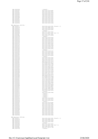 MSR 0000063B < FAILED >
MSR 00000640 0000-0000-001A-A580
MSR 00000641 0000-0000-00CC-DDD1
MSR 00000642 0000-0000-0000-0008
MSR 00000648 0000-0000-0000-0022
MSR 00000649 01E0-0000-0000-0000
MSR 0000064A 01E0-0000-0000-0000
MSR 0000064B 0000-0000-8000-0000
MSR 0000064C 0000-0000-0000-0000
MSR 00000832 0000-0000-0003-00D1
MSR 00000838 0000-0000-0000-0000
MSR 00000839 0000-0000-0000-0000
MSR 0000083E 0000-0000-0000-000A
MSR Registers (CPU #5):
MSR 00000017 0004-0000-0000-0000 [PlatID = 1]
MSR 0000001B 0000-0000-FEE0-0C00
MSR 00000035 0000-0000-0004-0008
MSR 00000048 0000-0000-0000-0000
MSR 00000049 < FAILED >
MSR 0000008B 0000-0021-0000-0000
MSR 000000CE 0008-1010-E001-2200 [eD = 0]
MSR 000000E7 0000-005C-02E1-F865
MSR 000000E8 0000-0042-2711-9CCE
MSR 0000010B < FAILED >
MSR 00000194 0000-0000-0009-0000
MSR 00000198 0000-22E8-0000-2600
MSR 00000199 0000-0000-0000-FF00
MSR 0000019A 0000-0000-0000-0000
MSR 0000019B 0000-0000-0000-0010
MSR 0000019C 0000-0000-883F-0000
MSR 0000019D 0000-0000-0000-0000
MSR 000001A0 0000-0000-0085-0089
MSR 000001A2 0000-0000-0069-1400
MSR 000001A4 0000-0000-0000-0000
MSR 000001AA 0000-0000-0040-0000
MSR 000001AC < FAILED >
MSR 000001AD 0000-0000-2526-2727
MSR 000001B0 0000-0000-0000-0006
MSR 000001B1 0000-0000-8835-0000
MSR 000001B2 0000-0000-0000-0000
MSR 000001FC 0000-0000-0014-005F
MSR 00000300 < FAILED >
MSR 0000030A 0000-0000-0000-0000
MSR 0000030B 0000-0000-0000-0000
MSR 00000480 00DA-0400-0000-0010
MSR 00000481 0000-007F-0000-0016
MSR 00000482 FFF9-FFFE-0401-E172
MSR 00000483 007F-FFFF-0003-6DFF
MSR 00000484 0000-FFFF-0000-11FF
MSR 00000485 0000-0000-1004-01E5
MSR 00000486 0000-0000-8000-0021
MSR 00000487 0000-0000-FFFF-FFFF
MSR 00000488 0000-0000-0000-2000
MSR 00000489 0000-0000-0017-67FF
MSR 0000048A 0000-0000-0000-002A
MSR 0000048B 0000-08FF-0000-0000
MSR 0000048C 0000-0F01-0611-4141
MSR 0000048D 0000-007F-0000-0016
MSR 0000048E FFF9-FFFE-0400-6172
MSR 0000048F 007F-FFFF-0003-6DFB
MSR 00000490 0000-FFFF-0000-11FB
MSR 00000601 1814-1494-0000-0960
MSR 00000602 1814-1494-0000-0960
MSR 00000603 0000-0000-802C-2C2C
MSR 00000604 0000-0000-8068-6868
MSR 00000606 0000-0000-000A-1003
MSR 0000060A 0000-0000-0000-883B
MSR 0000060B 0000-0000-0000-8850
MSR 0000060C 0000-0000-0000-8857
MSR 0000060D 0000-01E2-9AB8-34FA
MSR 00000610 001A-A580-001A-9F40
MSR 00000611 0000-0000-64DF-8258
MSR 00000613 < FAILED >
MSR 00000614 000D-0000-01E0-0268
MSR 00000618 < FAILED >
MSR 00000619 < FAILED >
MSR 0000061B < FAILED >
MSR 0000061C < FAILED >
MSR 00000638 0000-0000-001A-A580
MSR 00000639 0000-0000-3252-9110
MSR 0000063A 0000-0000-0000-0000
MSR 0000063B < FAILED >
MSR 00000640 0000-0000-001A-A580
MSR 00000641 0000-0000-00CC-DDD1
MSR 00000642 0000-0000-0000-0008
MSR 00000648 0000-0000-0000-0022
MSR 00000649 01E0-0000-0000-0000
MSR 0000064A 01E0-0000-0000-0000
MSR 0000064B 0000-0000-8000-0000
MSR 0000064C 0000-0000-0000-0000
MSR 00000832 0000-0000-0003-00D1
MSR 00000838 0000-0000-0000-0000
MSR 00000839 0000-0000-0000-0000
MSR 0000083E 0000-0000-0000-000A
MSR Registers (CPU #6):
MSR 00000017 0004-0000-0000-0000 [PlatID = 1]
MSR 0000001B 0000-0000-FEE0-0C00
MSR 00000035 0000-0000-0004-0008
MSR 00000048 0000-0000-0000-0000
MSR 00000049 < FAILED >
MSR 0000008B 0000-0021-0000-0000
MSR 000000CE 0008-1010-E001-2200 [eD = 0]
MSR 000000E7 0000-00A0-EFC6-1693
MSR 000000E8 0000-0071-A134-77FA
MSR 0000010B < FAILED >
Page 17 of 210
23/06/2020file:///C:/Users/user/AppData/Local/Temp/rpt-1.txt
 