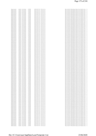 Segurança Audit Success 13568 2020-06-19 19:54:16 Microsoft-Windows-Security-Auditing 4907: Alteradas a
Segurança Audit Success 13568 2020-06-19 19:54:16 Microsoft-Windows-Security-Auditing 4907: Alteradas a
Segurança Audit Success 13568 2020-06-19 19:54:16 Microsoft-Windows-Security-Auditing 4907: Alteradas a
Segurança Audit Success 13568 2020-06-19 19:54:16 Microsoft-Windows-Security-Auditing 4907: Alteradas a
Segurança Audit Success 13568 2020-06-19 19:54:16 Microsoft-Windows-Security-Auditing 4907: Alteradas a
Segurança Audit Success 13568 2020-06-19 19:54:16 Microsoft-Windows-Security-Auditing 4907: Alteradas a
Segurança Audit Success 13568 2020-06-19 19:54:16 Microsoft-Windows-Security-Auditing 4907: Alteradas a
Segurança Audit Success 13568 2020-06-19 19:54:16 Microsoft-Windows-Security-Auditing 4907: Alteradas a
Segurança Audit Success 13568 2020-06-19 19:54:16 Microsoft-Windows-Security-Auditing 4907: Alteradas a
Segurança Audit Success 13568 2020-06-19 19:54:16 Microsoft-Windows-Security-Auditing 4907: Alteradas a
Segurança Audit Success 13568 2020-06-19 19:54:16 Microsoft-Windows-Security-Auditing 4907: Alteradas a
Segurança Audit Success 13568 2020-06-19 19:54:16 Microsoft-Windows-Security-Auditing 4907: Alteradas a
Segurança Audit Success 13568 2020-06-19 19:54:16 Microsoft-Windows-Security-Auditing 4907: Alteradas a
Segurança Audit Success 13568 2020-06-19 19:54:16 Microsoft-Windows-Security-Auditing 4907: Alteradas a
Segurança Audit Success 13568 2020-06-19 19:54:16 Microsoft-Windows-Security-Auditing 4907: Alteradas a
Segurança Audit Success 13568 2020-06-19 19:54:16 Microsoft-Windows-Security-Auditing 4907: Alteradas a
Segurança Audit Success 13568 2020-06-19 19:54:16 Microsoft-Windows-Security-Auditing 4907: Alteradas a
Segurança Audit Success 13568 2020-06-19 19:54:16 Microsoft-Windows-Security-Auditing 4907: Alteradas a
Segurança Audit Success 13568 2020-06-19 19:54:16 Microsoft-Windows-Security-Auditing 4907: Alteradas a
Segurança Audit Success 13568 2020-06-19 19:54:16 Microsoft-Windows-Security-Auditing 4907: Alteradas a
Segurança Audit Success 13568 2020-06-19 19:54:16 Microsoft-Windows-Security-Auditing 4907: Alteradas a
Segurança Audit Success 13568 2020-06-19 19:54:16 Microsoft-Windows-Security-Auditing 4907: Alteradas a
Segurança Audit Success 13568 2020-06-19 19:54:16 Microsoft-Windows-Security-Auditing 4907: Alteradas a
Segurança Audit Success 13568 2020-06-19 19:54:16 Microsoft-Windows-Security-Auditing 4907: Alteradas a
Segurança Audit Success 13568 2020-06-19 19:54:16 Microsoft-Windows-Security-Auditing 4907: Alteradas a
Segurança Audit Success 13568 2020-06-19 19:54:16 Microsoft-Windows-Security-Auditing 4907: Alteradas a
Segurança Audit Success 13568 2020-06-19 19:54:16 Microsoft-Windows-Security-Auditing 4907: Alteradas a
Segurança Audit Success 13568 2020-06-19 19:54:16 Microsoft-Windows-Security-Auditing 4907: Alteradas a
Segurança Audit Success 13568 2020-06-19 19:54:16 Microsoft-Windows-Security-Auditing 4907: Alteradas a
Segurança Audit Success 13568 2020-06-19 19:54:16 Microsoft-Windows-Security-Auditing 4907: Alteradas a
Segurança Audit Success 13568 2020-06-19 19:54:16 Microsoft-Windows-Security-Auditing 4907: Alteradas a
Segurança Audit Success 13568 2020-06-19 19:54:16 Microsoft-Windows-Security-Auditing 4907: Alteradas a
Segurança Audit Success 13568 2020-06-19 19:54:16 Microsoft-Windows-Security-Auditing 4907: Alteradas a
Segurança Audit Success 13568 2020-06-19 19:54:16 Microsoft-Windows-Security-Auditing 4907: Alteradas a
Segurança Audit Success 13568 2020-06-19 19:54:16 Microsoft-Windows-Security-Auditing 4907: Alteradas a
Segurança Audit Success 13568 2020-06-19 19:54:16 Microsoft-Windows-Security-Auditing 4907: Alteradas a
Segurança Audit Success 13568 2020-06-19 19:54:16 Microsoft-Windows-Security-Auditing 4907: Alteradas a
Segurança Audit Success 13568 2020-06-19 19:54:16 Microsoft-Windows-Security-Auditing 4907: Alteradas a
Segurança Audit Success 13568 2020-06-19 19:54:16 Microsoft-Windows-Security-Auditing 4907: Alteradas a
Segurança Audit Success 13568 2020-06-19 19:54:16 Microsoft-Windows-Security-Auditing 4907: Alteradas a
Segurança Audit Success 13568 2020-06-19 19:54:16 Microsoft-Windows-Security-Auditing 4907: Alteradas a
Segurança Audit Success 13568 2020-06-19 19:54:16 Microsoft-Windows-Security-Auditing 4907: Alteradas a
Segurança Audit Success 13568 2020-06-19 19:54:16 Microsoft-Windows-Security-Auditing 4907: Alteradas a
Segurança Audit Success 13568 2020-06-19 19:54:16 Microsoft-Windows-Security-Auditing 4907: Alteradas a
Segurança Audit Success 13568 2020-06-19 19:54:16 Microsoft-Windows-Security-Auditing 4907: Alteradas a
Segurança Audit Success 13568 2020-06-19 19:54:16 Microsoft-Windows-Security-Auditing 4907: Alteradas a
Segurança Audit Success 13568 2020-06-19 19:54:16 Microsoft-Windows-Security-Auditing 4907: Alteradas a
Segurança Audit Success 13568 2020-06-19 19:54:16 Microsoft-Windows-Security-Auditing 4907: Alteradas a
Segurança Audit Success 13568 2020-06-19 19:54:16 Microsoft-Windows-Security-Auditing 4907: Alteradas a
Segurança Audit Success 13568 2020-06-19 19:54:16 Microsoft-Windows-Security-Auditing 4907: Alteradas a
Segurança Audit Success 13568 2020-06-19 19:54:16 Microsoft-Windows-Security-Auditing 4907: Alteradas a
Segurança Audit Success 13568 2020-06-19 19:54:16 Microsoft-Windows-Security-Auditing 4907: Alteradas a
Segurança Audit Success 13568 2020-06-19 19:54:16 Microsoft-Windows-Security-Auditing 4907: Alteradas a
Segurança Audit Success 13568 2020-06-19 19:54:16 Microsoft-Windows-Security-Auditing 4907: Alteradas a
Segurança Audit Success 13568 2020-06-19 19:54:16 Microsoft-Windows-Security-Auditing 4907: Alteradas a
Segurança Audit Success 13568 2020-06-19 19:54:16 Microsoft-Windows-Security-Auditing 4907: Alteradas a
Segurança Audit Success 13568 2020-06-19 19:54:16 Microsoft-Windows-Security-Auditing 4907: Alteradas a
Segurança Audit Success 13568 2020-06-19 19:54:16 Microsoft-Windows-Security-Auditing 4907: Alteradas a
Segurança Audit Success 13568 2020-06-19 19:54:16 Microsoft-Windows-Security-Auditing 4907: Alteradas a
Segurança Audit Success 13568 2020-06-19 19:54:16 Microsoft-Windows-Security-Auditing 4907: Alteradas a
Segurança Audit Success 13568 2020-06-19 19:54:16 Microsoft-Windows-Security-Auditing 4907: Alteradas a
Segurança Audit Success 13568 2020-06-19 19:54:16 Microsoft-Windows-Security-Auditing 4907: Alteradas a
Segurança Audit Success 13568 2020-06-19 19:54:16 Microsoft-Windows-Security-Auditing 4907: Alteradas a
Segurança Audit Success 13568 2020-06-19 19:54:16 Microsoft-Windows-Security-Auditing 4907: Alteradas a
Segurança Audit Success 13568 2020-06-19 19:54:16 Microsoft-Windows-Security-Auditing 4907: Alteradas a
Segurança Audit Success 13568 2020-06-19 19:54:16 Microsoft-Windows-Security-Auditing 4907: Alteradas a
Segurança Audit Success 13568 2020-06-19 19:54:16 Microsoft-Windows-Security-Auditing 4907: Alteradas a
Segurança Audit Success 13568 2020-06-19 19:54:16 Microsoft-Windows-Security-Auditing 4907: Alteradas a
Segurança Audit Success 13568 2020-06-19 19:54:16 Microsoft-Windows-Security-Auditing 4907: Alteradas a
Segurança Audit Success 13568 2020-06-19 19:54:16 Microsoft-Windows-Security-Auditing 4907: Alteradas a
Segurança Audit Success 13568 2020-06-19 19:54:16 Microsoft-Windows-Security-Auditing 4907: Alteradas a
Segurança Audit Success 13568 2020-06-19 19:54:16 Microsoft-Windows-Security-Auditing 4907: Alteradas a
Segurança Audit Success 13568 2020-06-19 19:54:16 Microsoft-Windows-Security-Auditing 4907: Alteradas a
Segurança Audit Success 13568 2020-06-19 19:54:16 Microsoft-Windows-Security-Auditing 4907: Alteradas a
Segurança Audit Success 13568 2020-06-19 19:54:16 Microsoft-Windows-Security-Auditing 4907: Alteradas a
Segurança Audit Success 13568 2020-06-19 19:54:16 Microsoft-Windows-Security-Auditing 4907: Alteradas a
Segurança Audit Success 13568 2020-06-19 19:54:16 Microsoft-Windows-Security-Auditing 4907: Alteradas a
Segurança Audit Success 13568 2020-06-19 19:54:16 Microsoft-Windows-Security-Auditing 4907: Alteradas a
Segurança Audit Success 13568 2020-06-19 19:54:16 Microsoft-Windows-Security-Auditing 4907: Alteradas a
Segurança Audit Success 13568 2020-06-19 19:54:16 Microsoft-Windows-Security-Auditing 4907: Alteradas a
Segurança Audit Success 13568 2020-06-19 19:54:16 Microsoft-Windows-Security-Auditing 4907: Alteradas a
Segurança Audit Success 13568 2020-06-19 19:54:16 Microsoft-Windows-Security-Auditing 4907: Alteradas a
Segurança Audit Success 13568 2020-06-19 19:54:16 Microsoft-Windows-Security-Auditing 4907: Alteradas a
Segurança Audit Success 13568 2020-06-19 19:54:16 Microsoft-Windows-Security-Auditing 4907: Alteradas a
Segurança Audit Success 13568 2020-06-19 19:54:16 Microsoft-Windows-Security-Auditing 4907: Alteradas a
Segurança Audit Success 13568 2020-06-19 19:54:16 Microsoft-Windows-Security-Auditing 4907: Alteradas a
Segurança Audit Success 13568 2020-06-19 19:54:16 Microsoft-Windows-Security-Auditing 4907: Alteradas a
Segurança Audit Success 13568 2020-06-19 19:54:16 Microsoft-Windows-Security-Auditing 4907: Alteradas a
Segurança Audit Success 13568 2020-06-19 19:54:16 Microsoft-Windows-Security-Auditing 4907: Alteradas a
Segurança Audit Success 13568 2020-06-19 19:54:16 Microsoft-Windows-Security-Auditing 4907: Alteradas a
Segurança Audit Success 13568 2020-06-19 19:54:16 Microsoft-Windows-Security-Auditing 4907: Alteradas a
Segurança Audit Success 13568 2020-06-19 19:54:16 Microsoft-Windows-Security-Auditing 4907: Alteradas a
Segurança Audit Success 13568 2020-06-19 19:54:16 Microsoft-Windows-Security-Auditing 4907: Alteradas a
Segurança Audit Success 13568 2020-06-19 19:54:16 Microsoft-Windows-Security-Auditing 4907: Alteradas a
Segurança Audit Success 13568 2020-06-19 19:54:16 Microsoft-Windows-Security-Auditing 4907: Alteradas a
Segurança Audit Success 13568 2020-06-19 19:54:16 Microsoft-Windows-Security-Auditing 4907: Alteradas a
Segurança Audit Success 13568 2020-06-19 19:54:16 Microsoft-Windows-Security-Auditing 4907: Alteradas a
Segurança Audit Success 13568 2020-06-19 19:54:16 Microsoft-Windows-Security-Auditing 4907: Alteradas a
Segurança Audit Success 13568 2020-06-19 19:54:16 Microsoft-Windows-Security-Auditing 4907: Alteradas a
Segurança Audit Success 13568 2020-06-19 19:54:16 Microsoft-Windows-Security-Auditing 4907: Alteradas a
Segurança Audit Success 13568 2020-06-19 19:54:16 Microsoft-Windows-Security-Auditing 4907: Alteradas a
Segurança Audit Success 13568 2020-06-19 19:54:16 Microsoft-Windows-Security-Auditing 4907: Alteradas a
Segurança Audit Success 13568 2020-06-19 19:54:16 Microsoft-Windows-Security-Auditing 4907: Alteradas a
Segurança Audit Success 13568 2020-06-19 19:54:16 Microsoft-Windows-Security-Auditing 4907: Alteradas a
Segurança Audit Success 13568 2020-06-19 19:54:16 Microsoft-Windows-Security-Auditing 4907: Alteradas a
Segurança Audit Success 13568 2020-06-19 19:54:16 Microsoft-Windows-Security-Auditing 4907: Alteradas a
Segurança Audit Success 13568 2020-06-19 19:54:16 Microsoft-Windows-Security-Auditing 4907: Alteradas a
Page 173 of 210
23/06/2020file:///C:/Users/user/AppData/Local/Temp/rpt-1.txt
 