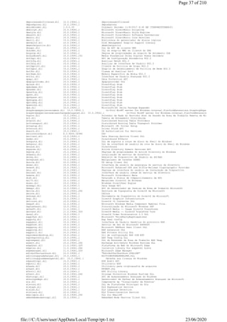 dmprocessxmlfiltered.dll 10.0.19041.1 dmprocessxmlfiltered
dmpushproxy.dll 10.0.19041.1 dmpushproxy
dmrcdecoder.dll 1.0.0.30 Digimarc Decoder 11/8/2017 6:30 AM [TGNP4W2UT0BB8JC]
dmscript.dll 10.0.19041.1 Microsoft DirectMusic Scripting
dmstyle.dll 10.0.19041.1 Microsoft DirectMusic Style Engline
dmsynth.dll 10.0.19041.1 Microsoft DirectMusic Software Synthesizer
dmusic.dll 10.0.19041.1 Microsoft DirectMusic Core Services
dmutil.dll 10.0.19041.1 Biblioteca do gerenciador de discos lógicos
dmvdsitf.dll 10.0.19041.1 Disk Management Snap-in Support Library
dmxmlhelputils.dll 10.0.19041.1 dmxmlhelputils
dnsapi.dll 10.0.19041.1 DLL da API de cliente DNS
dnscmmc.dll 10.0.19041.1 DLL do snap-in MMC do Cliente do DNS
docprop.dll 10.0.19041.1 Página de propriedades do arquivo de documento OLE
dolbydecmft.dll 10.0.19041.153 Media Foundation Dolby Digital Atmos Decoders
dot3api.dll 10.0.19041.1 API de Configuração Automática 802.3
dot3cfg.dll 10.0.19041.1 Auxiliar Netsh 802.3
dot3dlg.dll 10.0.19041.1 Auxiliar de Interface de Usuário 802.3
dot3gpclnt.dll 10.0.19041.1 Cliente de Política de Grupo 802.3
dot3gpui.dll 10.0.19041.1 Snap-in de Gerenciamento de Política de Rede 802.3
dot3hc.dll 10.0.19041.1 Classe do Auxiliar Dot3
dot3msm.dll 10.0.19041.1 Módulo Específico de Mídia 802.3
dot3ui.dll 10.0.19041.1 Interface de Usuário Avançada 802.3
dpapi.dll 10.0.19041.1 Data Protection API
dpapiprovider.dll 10.0.19041.1 dpapiprovider DLL
dplayx.dll 10.0.19041.1 DirectPlay Stub
dpmodemx.dll 10.0.19041.1 DirectPlay Stub
dpnaddr.dll 10.0.19041.1 DirectPlay Stub
dpnathlp.dll 10.0.19041.1 DirectPlay Stub
dpnet.dll 10.0.19041.1 DirectPlay Stub
dpnhpast.dll 10.0.19041.1 DirectPlay Stub
dpnhupnp.dll 10.0.19041.1 DirectPlay Stub
dpnlobby.dll 10.0.19041.1 DirectPlay Stub
dpwsockx.dll 10.0.19041.1 DirectPlay Stub
dpx.dll 10.0.19041.1 Microsoft(R) Delta Package Expander
dragdropexperiencecommon.dll 10.0.19041.1 In-Proc WinRT server for Windows.Internal.PlatformExtensions.DragDropExperienceCommon
dragdropexperiencedataexchangedelegated.dll 10.0.19041.1 In-Proc WinRT server for Windows.Internal.PlatformExtensions.DragDropExper
drprov.dll 10.0.19041.1 Provedor de Rede do Servidor Host da Sessão da Área de Trabalho Remota da Microsoft
drt.dll 10.0.19041.1 Tabela de Roteamento Distribuída
drtprov.dll 10.0.19041.1 Distributed Routing Table Providers
drttransport.dll 10.0.19041.1 Distributed Routing Table Transport Provider
drvsetup.dll 10.0.19041.1 Microsoft (R) Driver Setup
drvstore.dll 10.0.19041.1 Driver Store API
dsauth.dll 10.0.19041.1 DS Authorization for Services
dsccoreconfprov.dll 6.2.9200.16384 DSC
dsclient.dll 10.0.19041.1 Data Sharing Service Client DLL
dsdmo.dll 10.0.19041.1 DirectSound Effects
dskquota.dll 10.0.19041.1 DLL de suporte a cotas de disco do Shell do Windows
dskquoui.dll 10.0.19041.1 DLL da interface de usuário da cota de disco do Shell do Windows
dsound.dll 10.0.19041.1 DirectSound
dsparse.dll 10.0.19041.1 Active Directory Domain Services API
dsprop.dll 10.0.19041.1 Páginas de propriedades do Active Directory do Windows
dsquery.dll 10.0.19041.1 Localização de serviço de diretório
dsreg.dll 10.0.19041.1 Registro de Dispositivo de Usuário do AD/AAD
dsregtask.dll 10.0.19041.1 Manipulador de tarefas DSREG
dsrole.dll 10.0.19041.1 DS Setup Client DLL
dssec.dll 10.0.19041.1 Interface de usuário de segurança do serviço de diretório
dssenh.dll 10.0.19041.1 Microsoft Enhanced DSS and Diffie-Hellman Cryptographic Provider
dsui.dll 10.0.19041.1 Páginas de interface do usuário de Instalação de Dispositivo
dsuiext.dll 10.0.19041.1 Interface de usuário comum do serviço de diretório
dswave.dll 10.0.19041.1 Microsoft DirectMusic Wave
dtsh.dll 10.0.19041.1 Detecção e Status de Compartilhamento da API
dui70.dll 10.0.19041.1 Mecanismo DirectUI do Windows
duser.dll 10.0.19041.1 Windows DirectUser Engine
dusmapi.dll 10.0.19041.1 Data Usage API
dwmapi.dll 10.0.19041.1 API do Gerenciador de Janelas da Área de Trabalho Microsoft
dwrite.dll 10.0.19041.264 Serviços de Tipografia de DirectX da Microsoft
dxcore.dll 10.0.19041.1 DXCore
dxdiagn.dll 10.0.19041.1 Ferramenta de Diagnóstico do DirectX da Microsoft
dxgi.dll 10.0.19041.1 DirectX Graphics Infrastructure
dxilconv.dll 10.0.19041.1 DirectX IL Converter DLL
dxmasf.dll 12.0.19041.1 Microsoft Windows Media Component Removal File.
dxptasksync.dll 10.0.19041.1 Sincronização do Microsoft Windows DXP
dxtmsft.dll 11.0.19041.1 DirectX Media -- Image DirectX Transforms
dxtrans.dll 11.0.19041.329 DirectX Media -- DirectX Transform Core
dxva2.dll 10.0.19041.1 DirectX Video Acceleration 2.0 DLL
eapp3hst.dll 10.0.19041.1 Microsoft ThirdPartyEapDispatcher
eappcfg.dll 10.0.19041.1 Eap Peer Config
eappgnui.dll 10.0.19041.1 Interface do Usuário Genérica do protocolo EAP
eapphost.dll 10.0.19041.1 Serviço de Par do Microsoft EAPHOST
eappprxy.dll 10.0.19041.1 Microsoft EAPHost Peer Client DLL
eapprovp.dll 10.0.19041.1 EAP extension DLL
eapputil.dll 10.0.19041.1 EAP Private Utility DLL
eapsimextdesktop.dll 10.0.19041.1 Dll de configuração EAP SIM EXT
eapteapconfig.dll 10.0.19041.1 EAP Teap Config DLL
eapteapext.dll 10.0.19041.1 DLL da Extensão da Área de Trabalho EAP Teap
easwrt.dll 10.0.19041.264 Exchange ActiveSync Windows Runtime DLL
edgehtml.dll 11.0.19041.329 Plataforma da Web do Microsoft Edge
edgeiso.dll 11.0.19041.264 Isolation Library for edgehtml hosts
edgemanager.dll 11.0.19041.329 Microsoft Edge Manager
editbuffertesthook.dll 10.0.19041.1 "EditBufferTestHook.DYNLINK"
editionupgradehelper.dll 10.0.19041.1 EDITIONUPGRADEHELPER.DLL
editionupgrademanagerobj.dll 10.0.19041.1 Obtenha sua licença do Windows
edpauditapi.dll 10.0.19041.1 EDP Audit API
edputil.dll 10.0.19041.1 Utilitário EDP
efsadu.dll 10.0.19041.1 Utilitário para criptografia de arquivos
efsext.dll 10.0.19041.1 EFSEXT.DLL
efsutil.dll 10.0.19041.1 EFS Utility Library
efswrt.dll 10.0.19041.264 Storage Protection Windows Runtime DLL
ehstorapi.dll 10.0.19041.1 API de Armazenamento Avançado do Windows
ehstorpwdmgr.dll 10.0.19041.1 Gerenciador de Senhas de Armazenamento Avançado da Microsoft
els.dll 10.0.19041.1 Componente de 'Visualizador de Eventos'
elscore.dll 10.0.19041.1 DLL da Plataforma Principal do Els
elshyph.dll 10.0.19041.1 ELS Hyphenation Service
elslad.dll 10.0.19041.1 ELS Language Detection
elstrans.dll 10.0.19041.1 ELS Transliteration Service
emailapis.dll 10.0.19041.264 DLL for EmailRT
embeddedmodesvcapi.dll 10.0.19041.1 Embedded Mode Service Client DLL
Page 37 of 210
23/06/2020file:///C:/Users/user/AppData/Local/Temp/rpt-1.txt
 
