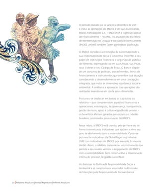 21 Relatório Anual 2011 | Annual Report 2011 | Informe Anual 2011 
The reported period extends from January to December of...