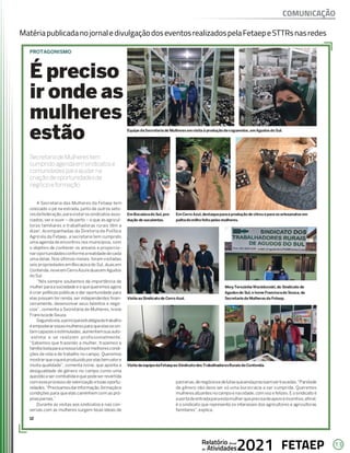 13
FETAEP
FETAEP
FETAEP
Anual
Anual
Anual
Relatório
Relatório
Relatório
Atividades
Atividades
Atividades
de
de
de 2021
2021
2021
MatériapublicadanojornaledivulgaçãodoseventosrealizadospelaFetaepeSTTRsnasredes
COMUNICAÇÃO
 