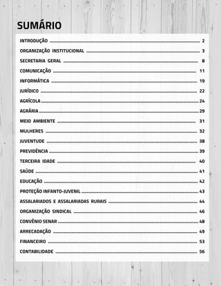 FETAEP
FETAEP
FETAEP
Anual
Anual
Anual
Relatório
Relatório
Relatório
Atividades
Atividades
Atividades
de
de
de 2021
2021
2021
SUMÁRIO
INTRODUÇÃO .......................................................................................................................... 2
ORGANIZAÇÃO INSTITUCIONAL ............................................................................................. 3
SECRETARIA GERAL ................................................................................................................ 8
COMUNICAÇÃO ....................................................................................................................... 11
INFORMÁTICA ...................................................................................................................... 19
JURÍDICO .................................................................................................................................. 22
AGRÍCOLA ................................................................................................................................... 24
AGRÁRIA.....................................................................................................................................29
MEIO AMBIENTE ................................................................................................................... 31
MULHERES ........................................................................................................................... 32
JUVENTUDE .......................................................................................................................... 38
PREVIDÊNCIA ............................................................................................................................ 39
TERCEIRA IDADE ................................................................................................................... 40
SAÚDE ....................................................................................................................................... 41
EDUCAÇÃO ................................................................................................................................ 42
PROTEÇÃO INFANTO-JUVENIL ................................................................................................. 43
ASSALARIADOS E ASSALARIADAS RURAIS .......................................................................... 44
ORGANIZAÇÃO SINDICAL ..................................................................................................... 46
CONVÊNIO SENAR ..................................................................................................................... 48
ARRECADAÇÃO ..................................................................................................................... 49
FINANCEIRO ......................................................................................................................... 53
CONTABILIDADE ................................................................................................................... 56
 