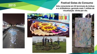2015
Festival Gotas do Consumo
Arte consciente em 22 terminais de ônibus
e o Jd.Botânico, gerando mais 1 milhão de
visualização direta por dia.
 