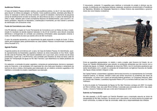 O documento, contendo 14 sugestões para viabilizar a conclusão do projeto e otimizar sua ex-
Audiências Públicas                                                                                   ecução, foi distribuído com deputados federais, estaduais, senadores e encaminhado à Presidência
                                                                                                      da República, Ministério da Integração Nacional e a Mesa Diretora das assembléias e governa-
A Casa de Epitácio Pessoa também realizou uma audiência pública, no dia 21 de maio deste ano,         dores dos nove Estados nordestinos.
para discutir os efeitos da estiagem, na Paraíba. Outra audiência pública, solicitada pela Mesa Di-
retora, foi realizada no último dia 29 de novembro, quando foi debatido o fechamento de pequenas
usinas de beneficiamento de leite na Paraíba, em decorrência da seca; e o plano de distribuição de
milho e ração, ofertado pela Conab (Companhia Nacional de Abastecimento), para socorrer o re-
banho paraibano. Segundo os deputados, a distribuição é insuficiente, por isso cobram o aumento
da distribuição com produtores rurais.

Fundo de Convivência com a Seca

A ALPB defende a criação do Fundo Permanente de Convivência com os Efeitos da Seca. A delib-
eração foi resultado da sessão especial realizada no dia 20 de novembro, para discutir propostas
definitivas e emergenciais de combate aos problemas enfrentados pelas populações urbanas e
rurais, em decorrência da seca que assola cerca de 200 municípios.

O autor da proposta apresentou um requerimento de apelo propondo a criação do fundo. O docu-
mento será analisado pelos parlamentares da Casa Epitácio Pessoa e encaminhado à presidenta
Dilma Rousseff (PT).

Agenda Positiva

A agenda positiva de convivência com a seca, da Casa de Epitácio Pessoa, foi intensificada, quan-
do representantes da Assembleia Legislativa visitaram as obras executadas no Eixo Norte, região
de São José de Piranhas (PB): não ficaram satisfeitos com o que viram, pois o cenário era de obras
paralisadas. A partir daí, a ALPB formou uma comissão para fiscalizar as obras da bacia Leste do
projeto de Transposição de águas do Rio São Francisco, que desemboca na cidade paraibana de
Monteiro.
                                                                                                      Entre as sugestões apresentadas, no relatóri, o está a criação, pelo Governo do Estado, de um
Em setembro, a comissão do poder Legislativo, composta por parlamentares, técnicos e represent-       Grupo de Trabalho Multidisciplinar para estudar os problemas ambientais que irão ocorrer com a
antes do Executivo, e da sociedade civil organizada fez uma visita para fiscalizar o andamento de     entrada das águas, no Estado. A agilização de obras dos PBA’s, nos 54 municípios paraibanos que
trechos da obra e coletou informações para elaboração de um relatório contendo sugestões a fim        serão beneficiados com o projeto e a proposta de fortalecimento da Agência Executiva de Gestão
viabilizar a conclusão do projeto e aperfeiçoar sua execução.                                         das Águas (Aesa) também integram a lista.

                                                                                                      Na Capital Federal, a Assembleia Legislativa democrata encontrou os representantes da Comissão
                                                                                                      Especial Externa, no Senado, também criada para tentar solucionar os problemas das obras de
                                                                                                      transposição. Lá contou com o apoio da bancada federal paraibana, no Congresso Nacional, além
                                                                                                      do ministro das Cidades, o paraibano Aguinaldo Ribeiro (PP) e a ministra chefe da Casa Civil, Gleisi
                                                                                                      Hoffmann.

                                                                                                      A obra do projeto da Transposição de Águas do Rio São Francisco começou em 2007; foi orçada
                                                                                                      em R$ 4,5 bilhões. Hoje, ela custa R$ 8,2 bilhões. A previsão para conclusão era 2012, mas, atual-
                                                                                                      mente, o Governo Federal já fala que a obra será finalizada em 2015.

                                                                                                      Exército na Transposição

                                                                                                      No mês passado, a ALPB sugeriu ao Exército Brasileiro que a corporação assuma as obras da
                                                                                                      transposição do Rio São Francisco. De acordo com o documento, os únicos trechos do projeto que
                                                                                                      foram concluídos, ou estão em fase de conclusão, estão sob a responsabilidade dos militares.
 